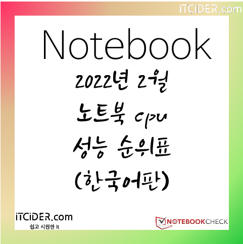 2022년 2월 노트북 cpu 성능 순위표 (한국어판) 1