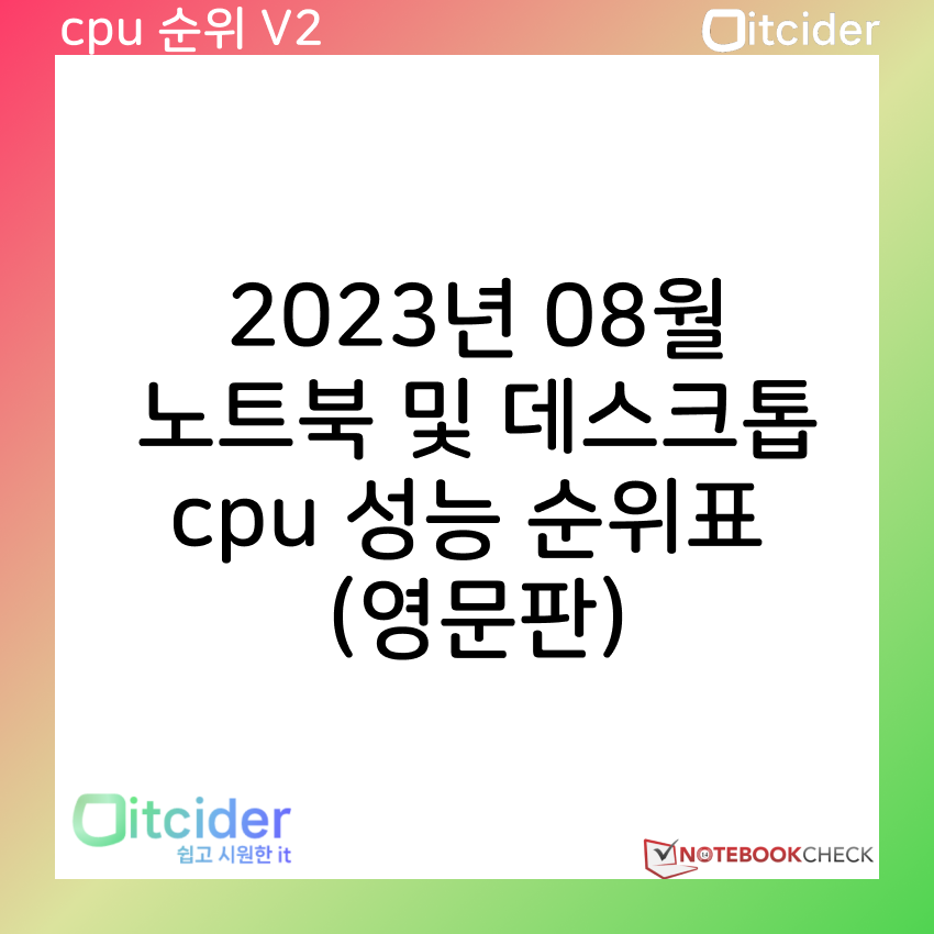 2023년 8월 최신 노트북 및 데스크톱 cpu 성능 순위 (영문판) 1